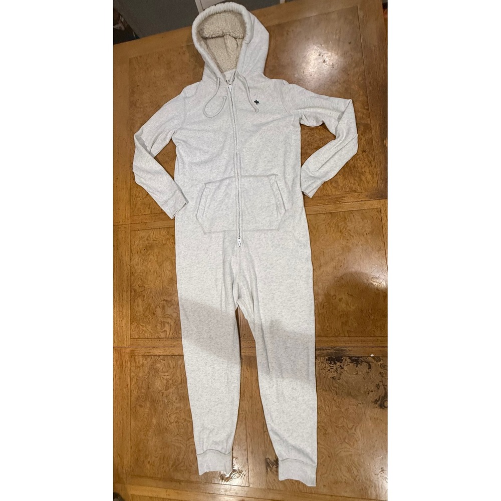 Abercrombie & Fitch Jumpsuit Womens S/M White Good Sherpa Hood Zip Up Loungewear